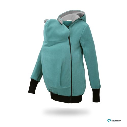 Fun2bemum babywearing fleece jacket polar front-5 turquoise grey