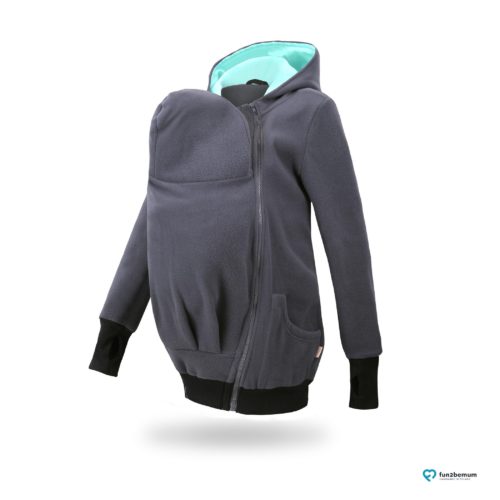 Fun2bemum babywearing fleece jacket polar front-7 graphite mint